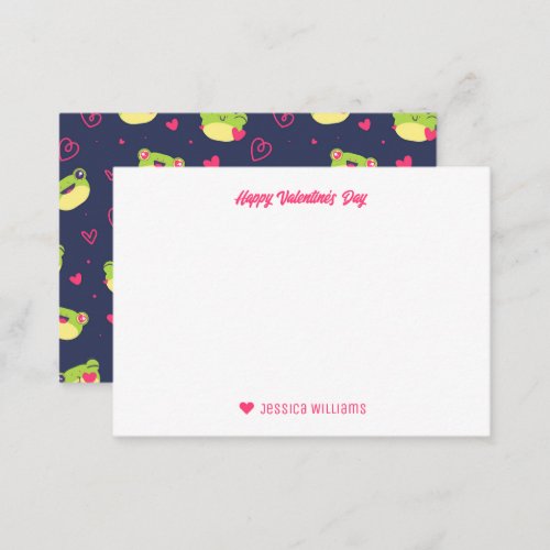 Cute Frog Cartoon Heart Pattern Valentines Day Note Card