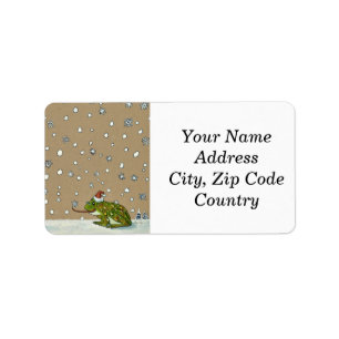 Cute Frog Catching Snowflake with Tongue Label