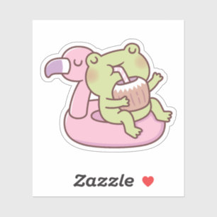 Cute Frog Chilling On Flamingo Pool Float Sticker