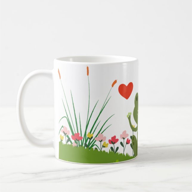 Cute frog coffee/tea mug with hearts and flowers  (Left)