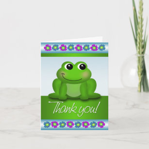 Cute Frog Colorful Floral Thank You Note Card