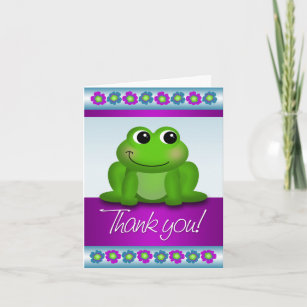 Cute Frog Colorful Floral Thank You Note Card