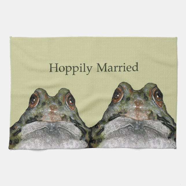 Cute Frog Couple: Hoppily Married: Wedding Towel (Horizontal)