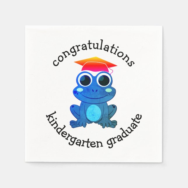 Cute Frog Custom Kindergarten Graduation Paper Napkins (Front)