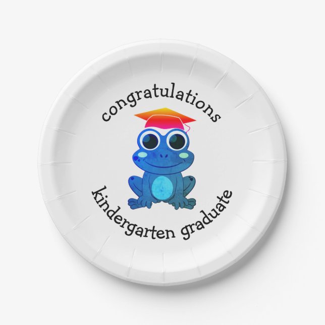 Cute Frog Custom Kindergarten Graduation Paper Plates (Front)