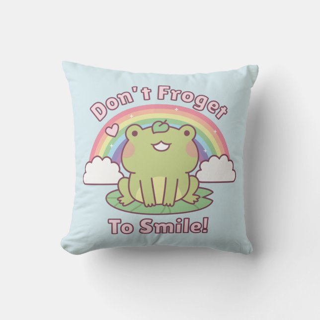 Cute Frog Dont Froget To Smile Pun Room Decor Throw Pillow (Front)