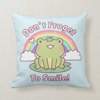 Cute Frog Dont Froget To Smile Pun Room Decor Throw Pillow by RustyDoodle at Zazzle