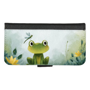 Cute Frog & Dragonfly – Soft Nature Illustration iPhone 8/7 Wallet Case