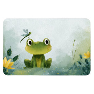 Cute Frog & Dragonfly – Soft Nature Illustration Magnet