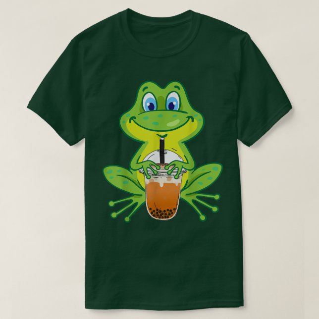 Cute Frog Drinking Bubble Milk Tea Funny Boba Tea  T-Shirt (Design Front)