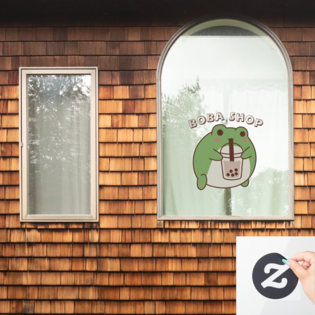  Cute FROG drinking bubble tea, boba tea Window Cling (Home Window)