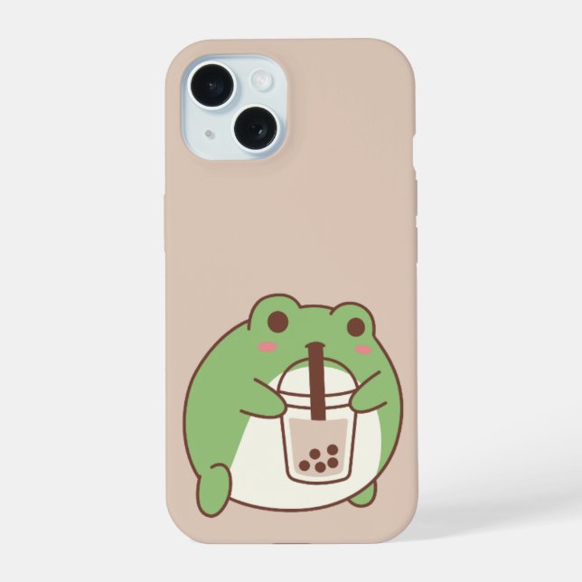 Cute Frog Drinking Bubble Tea | Kawaii Aesthetic i iPhone 15 Case (Back)