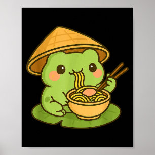 Cute Frog Eating Ramen Anime Japanese Gifts Men Wo Poster