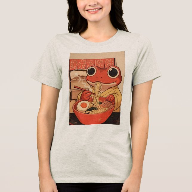 Cute Frog Eating Ramen for just Because” Gifts Tri-Blend Shirt (Front)