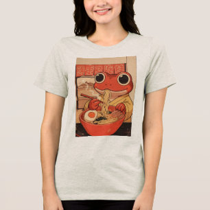 Cute Frog Eating Ramen Japanese Anime Tri-Blend Shirt