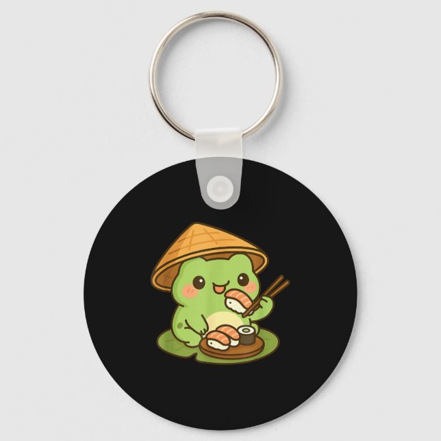 Cute Frog Eating Sushi Anime Japanese Men Women Ki Keychain (Front)