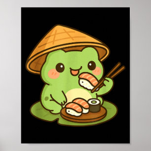 Cute Frog Eating Sushi Anime Japanese Men Women Ki Poster