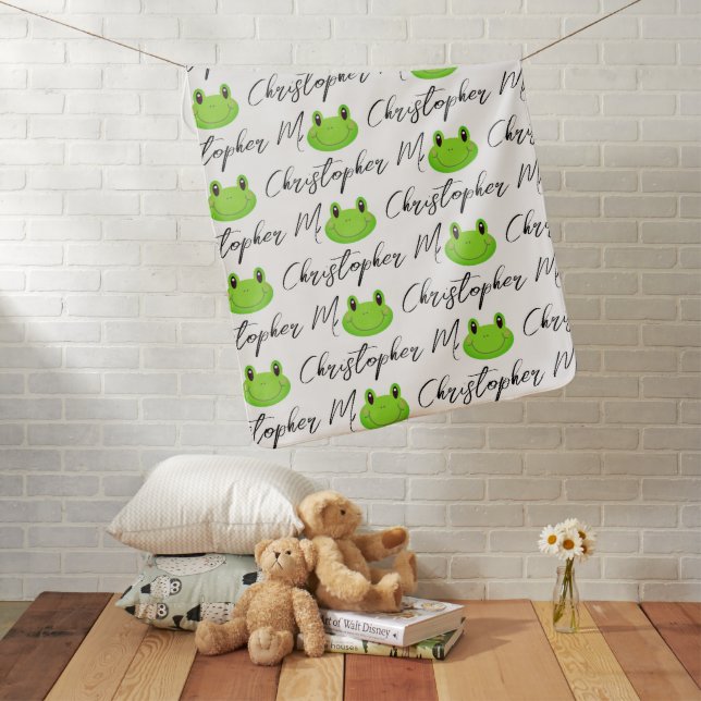 Cute Frog Face Green  Baby Blanket (In Situ)