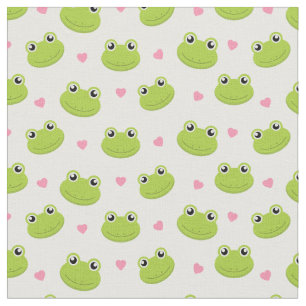 Cute Frog Faces & Hearts Pattern Fabric
