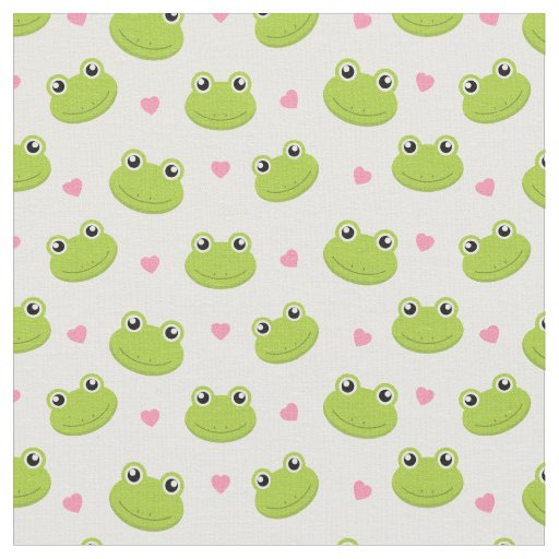 Cute Frog Faces & Hearts Pattern Fabric
