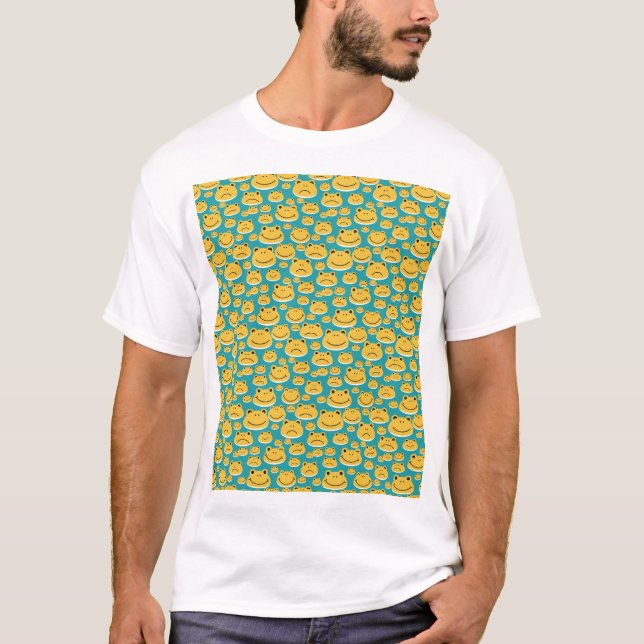 Cute Frog Faces Pattern – Happy & Moody Kawaii Bac T-Shirt (Front)