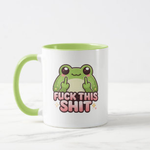 Cute Frog Flipping Off Middle Fingers Kawaii Green Mug