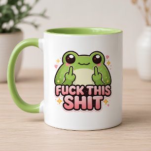 Cute Frog Flipping Off Middle Fingers Kawaii Green Mug