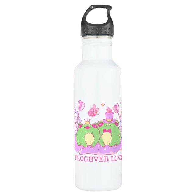 Cute Frog - Frogever Love Stainless Steel Water Bottle (Front)