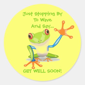 Cute Frog Funny Animal Kids Get Well Soon Classic Round Sticker by alleyshirts at Zazzle