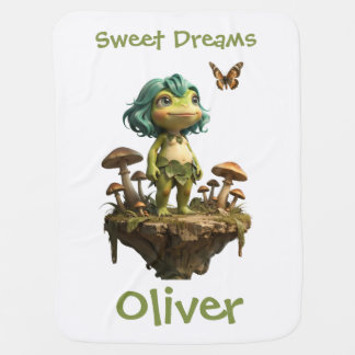 Cute Frog Girl Among Mushrooms with Butterfly Baby Blanket