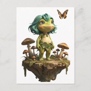 Cute Frog Girl Among Mushrooms with Butterfly Postcard