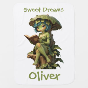 Cute Frog Girl Reading Book Under Leaf Baby Blanket
