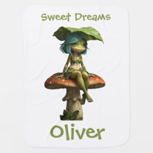 Cute Frog Girl Sitting on Mushroom Baby Blanket