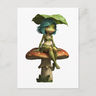 Cute Frog Girl Sitting on Mushroom Postcard