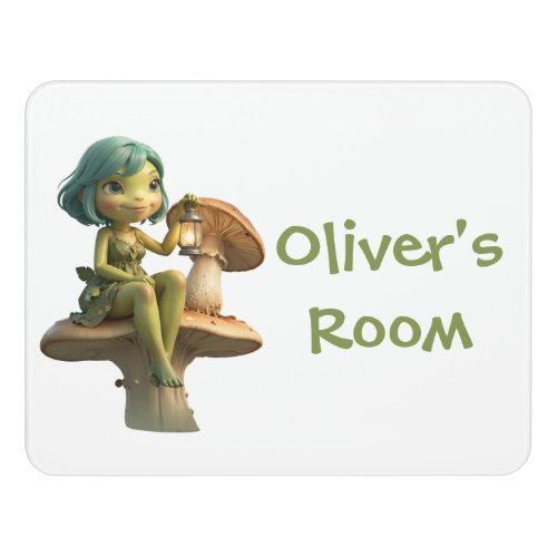 Cute Frog Girl with Lantern on Mushroom Door Sign