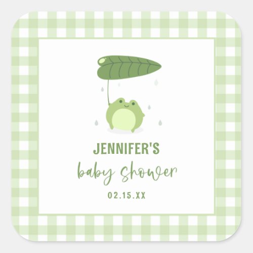 Cute Frog Green Baby Shower Square Sticker