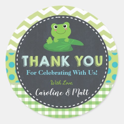 Cute Frog Green Blue Baby Shower Thank You Favor Classic Round Sticker