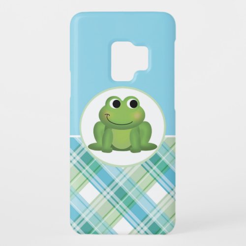 Cute Frog Green Blue Plaid Samsung Galaxy S9 Case