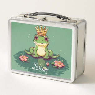 cute frog green custom name metal lunch box