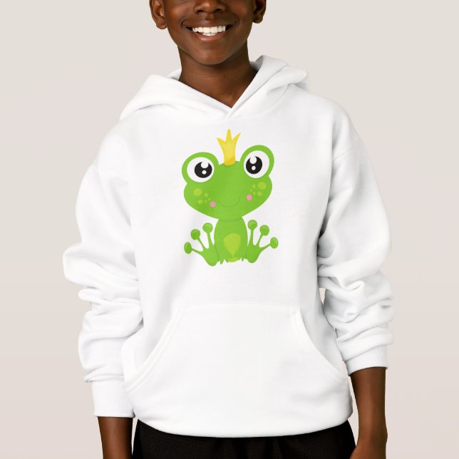 Cute Frog, Green Frog, Frog Prince, Crown Hoodie (Front)