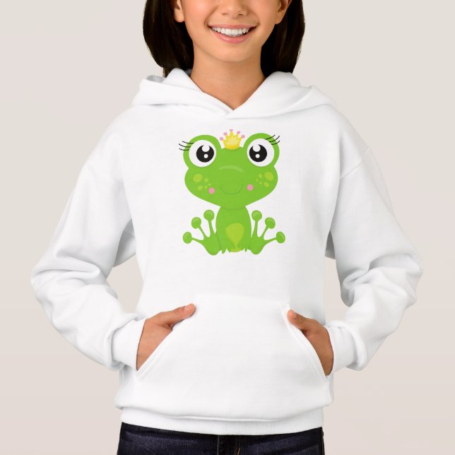 Cute Frog, Green Frog, Frog Princess, Crown Hoodie (Front)