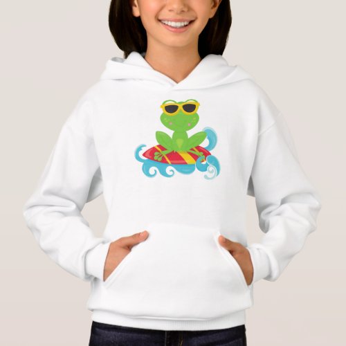 Cute Frog Green Frog Little Frog Surfing Board Hoodie