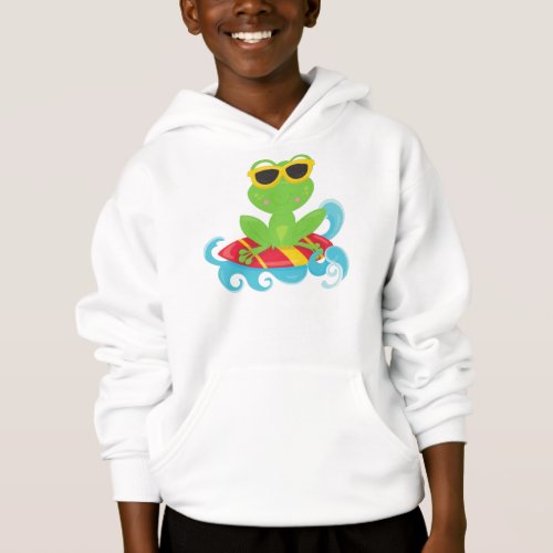 Cute Frog Green Frog Little Frog Surfing Board Hoodie