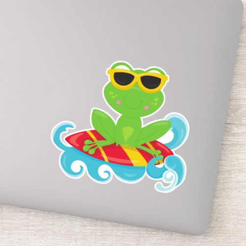Cute Frog Green Frog Little Frog Surfing Board Sticker