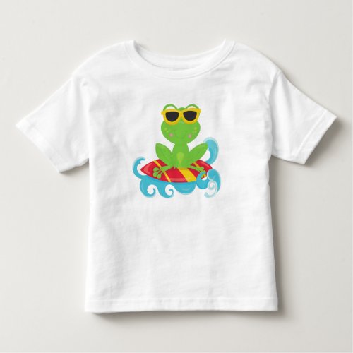 Cute Frog Green Frog Little Frog Surfing Board Toddler T_shirt