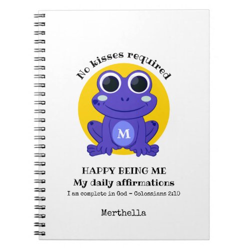 Cute Frog HAPPY BEING ME Custom Christian Notebook