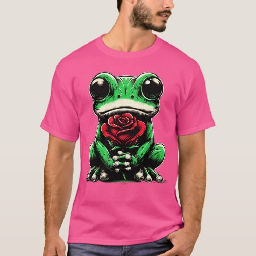 Cute Frog Holding Red Rose T_Shirt