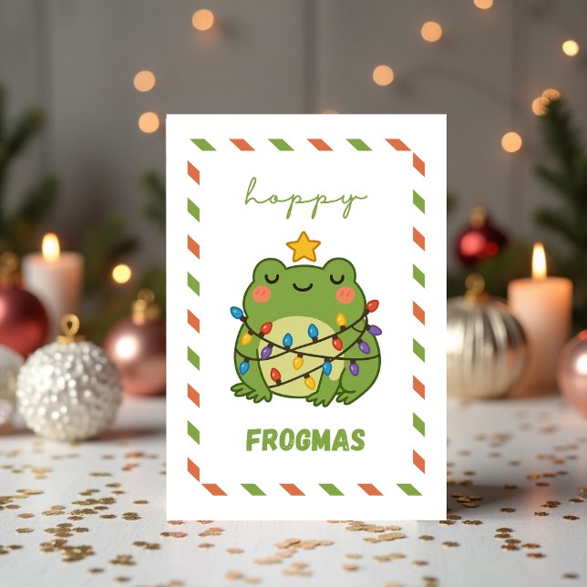 Cute Frog “Hoppy Frogmas” Funny Holiday Card (Cute Frog “Hoppy Frogmas” Funny Holiday Card )