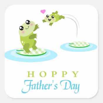 Cute Frog Hoppy Happy Father's Day Square Sticker by PeachyPrints at Zazzle