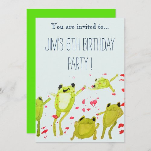 Cute frog illustration boy birthday party invitation